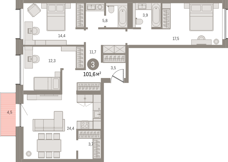 4 ккв (Евро) 100,9 м²