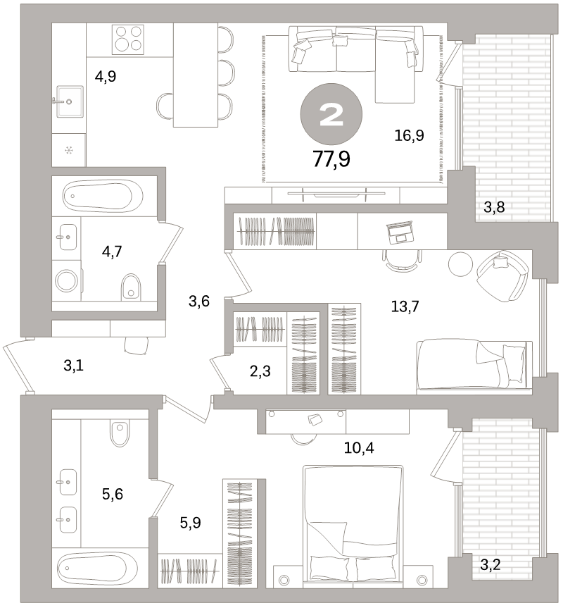 3 ккв (Евро) 77,9 м²