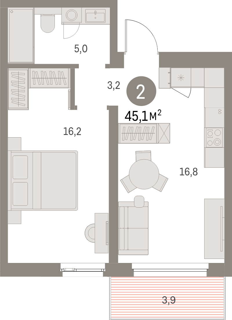2 ккв (Евро) 45,1 м²