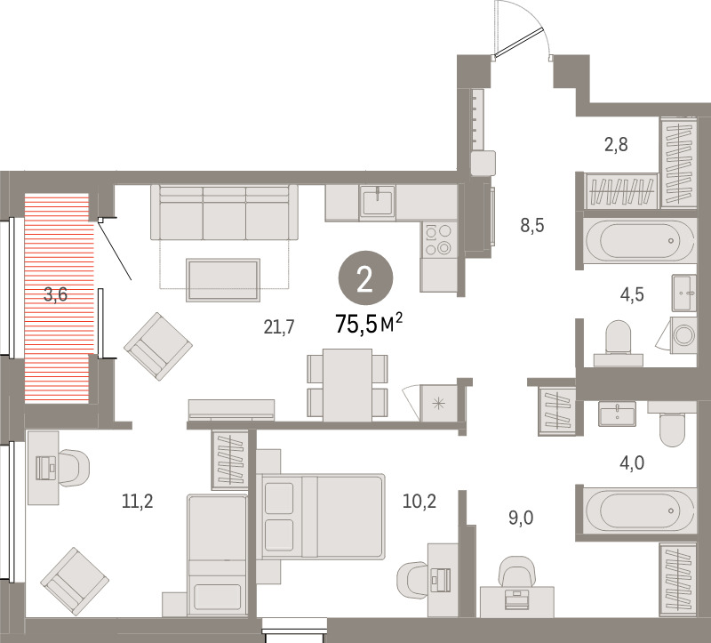 3 ккв (Евро) 75,5 м²