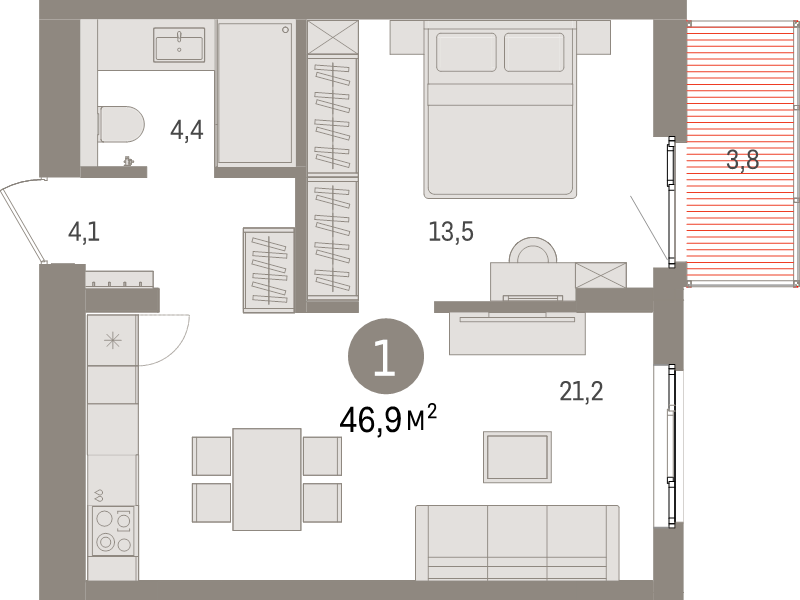 2 ккв (Евро) 46,9 м²