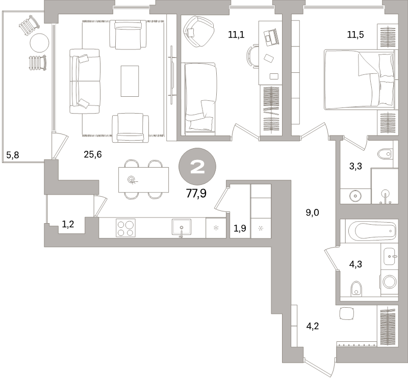 3 ккв (Евро) 77,5 м²