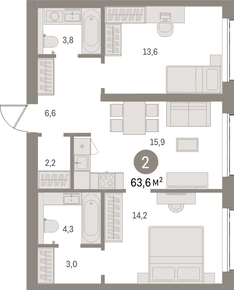 3 ккв (Евро) 63,7 м²