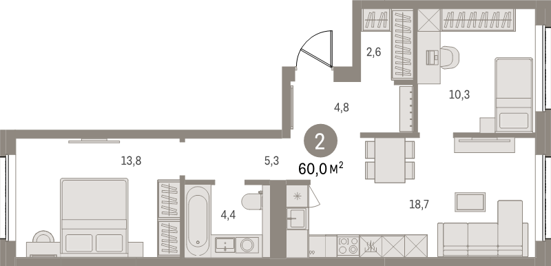 3 ккв (Евро) 60,1 м²