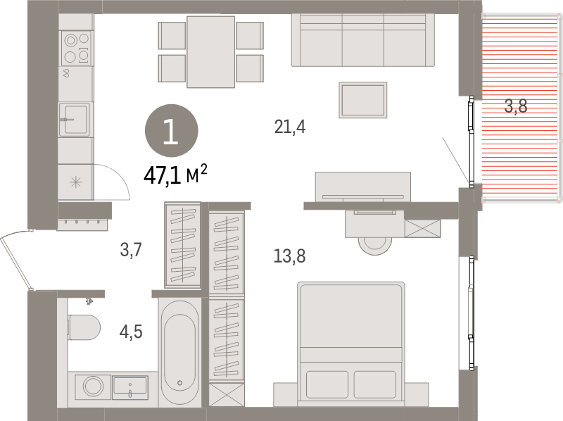2 ккв (Евро) 47,1 м²