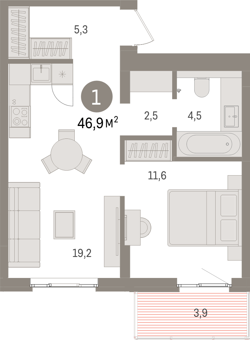 2 ккв (Евро) 46,9 м²