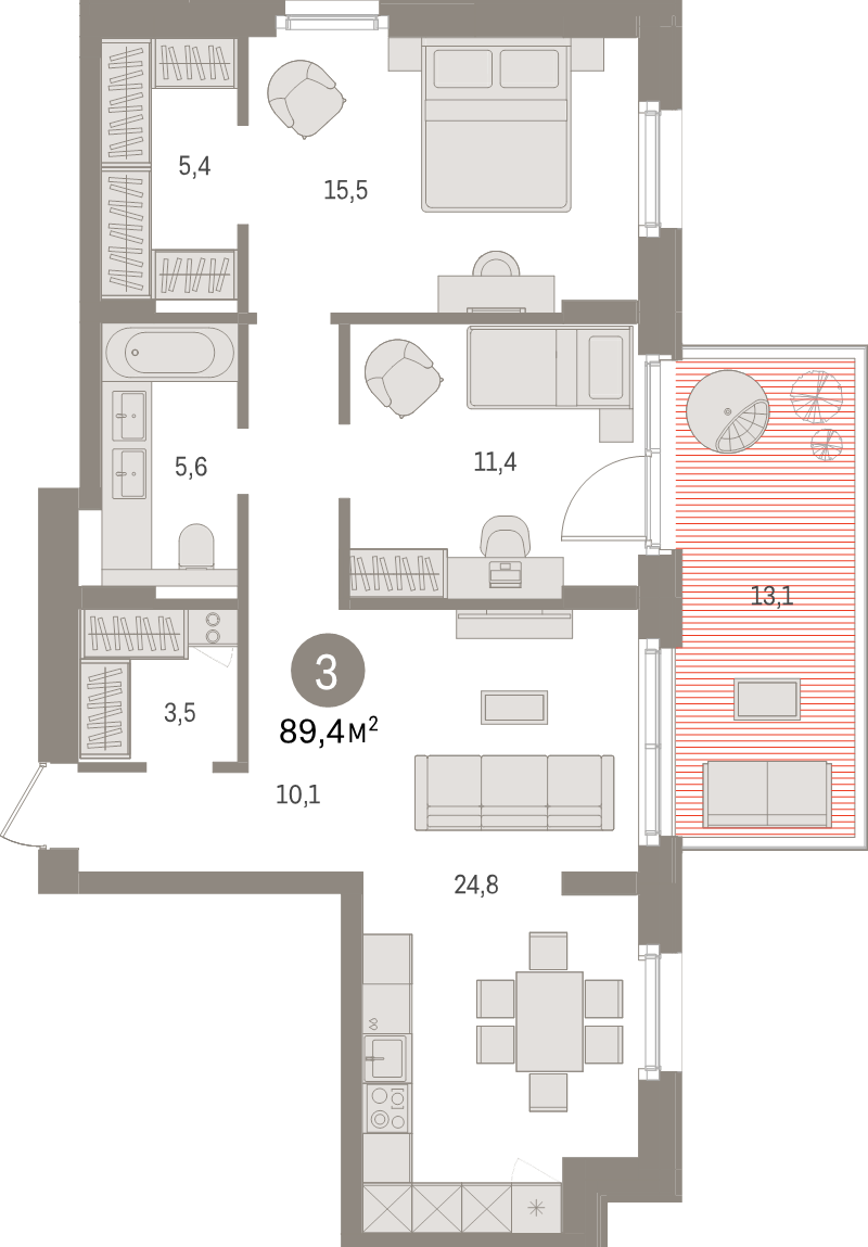 3 ккв (Евро) 89,4 м²