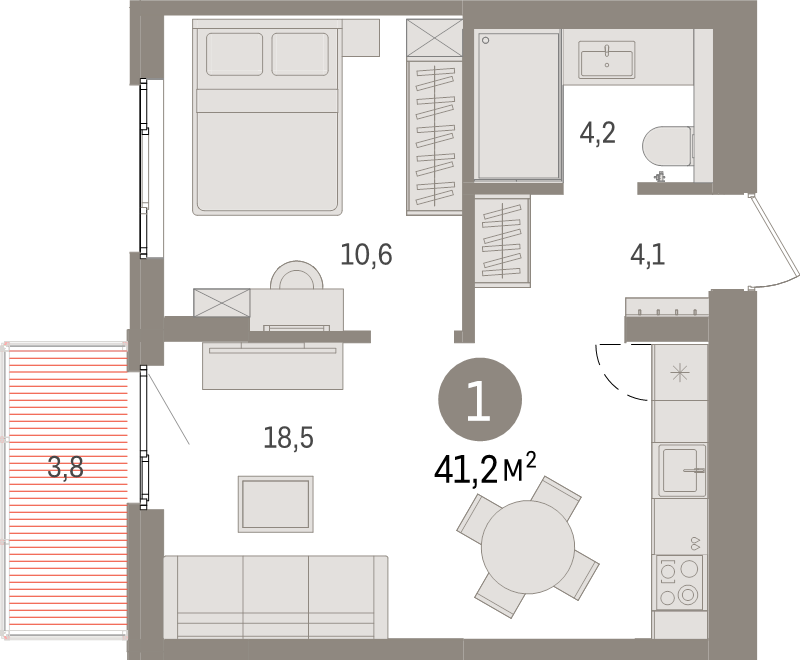 2 ккв (Евро) 41,2 м²