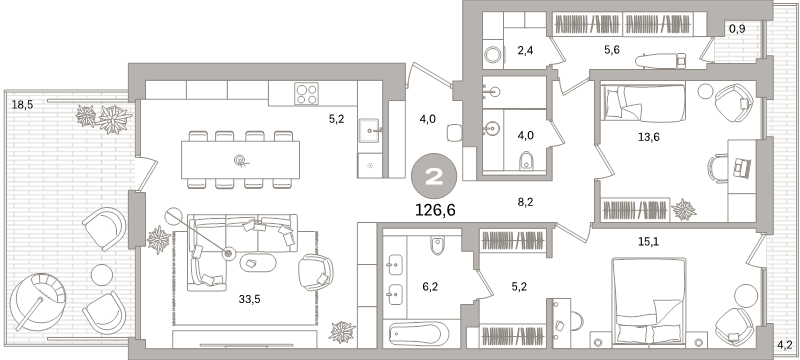 3 ккв (Евро) 126,6 м²