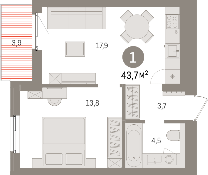 2 ккв (Евро) 43,7 м²
