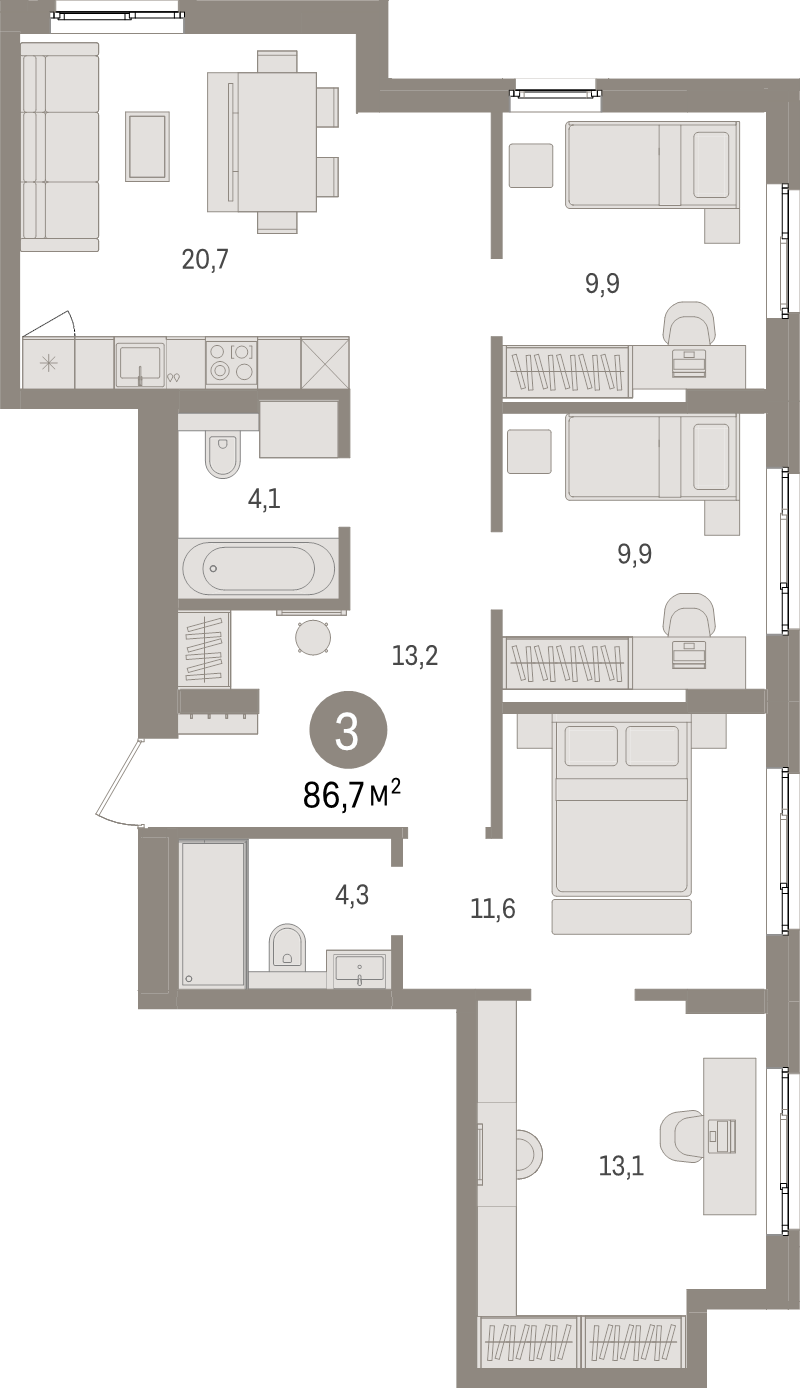 5 ккв (Евро) 86,7 м²