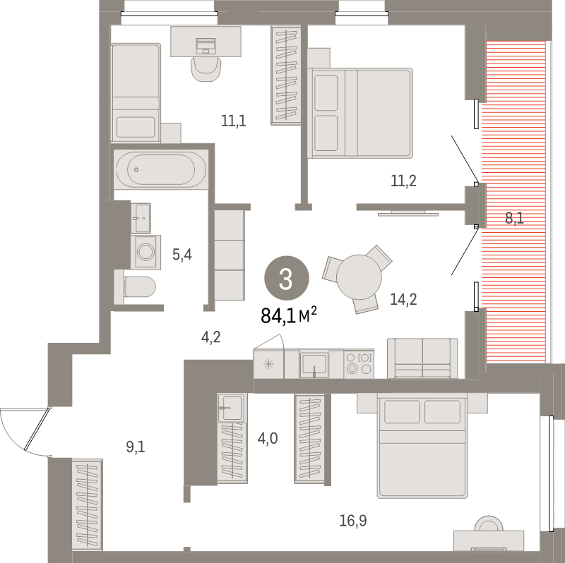 3 ккв 84,1 м²