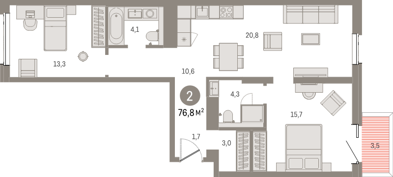 3 ккв (Евро) 76,8 м²