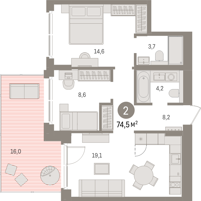 3 ккв (Евро) 74,5 м²