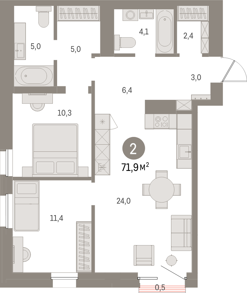 3 ккв (Евро) 71,9 м²