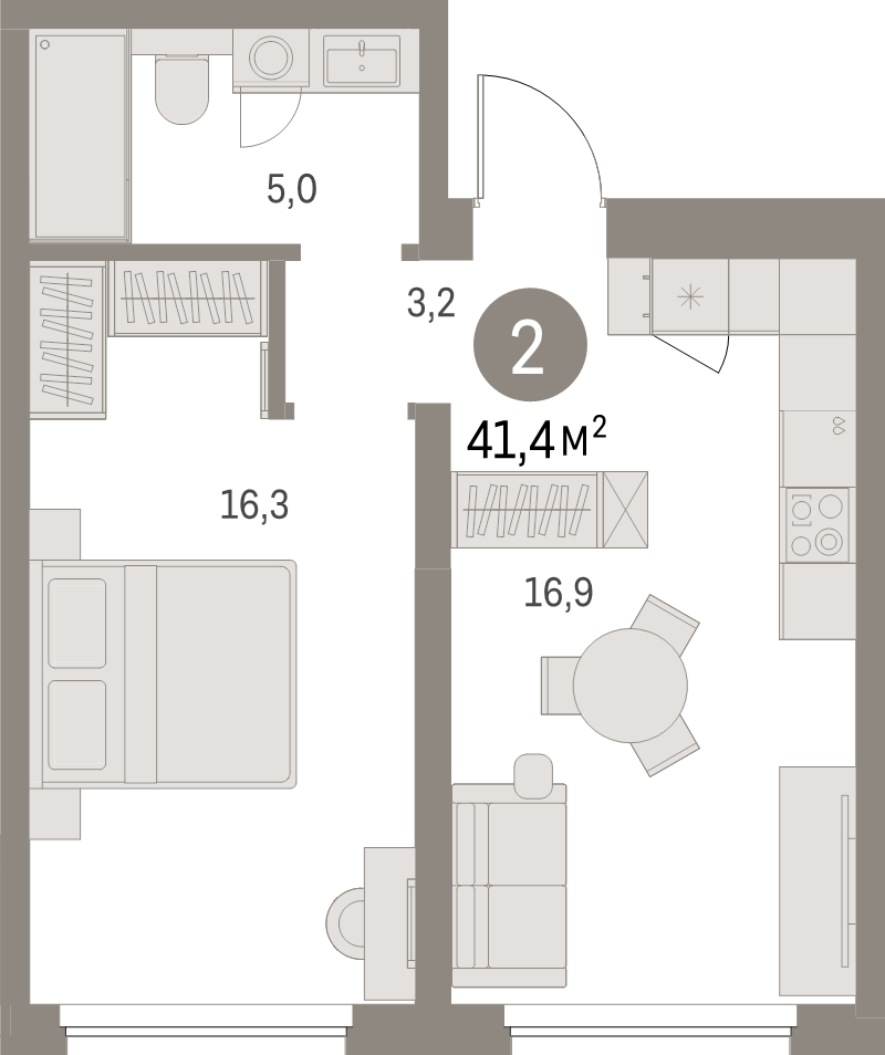 2 ккв (Евро) 41,4 м²