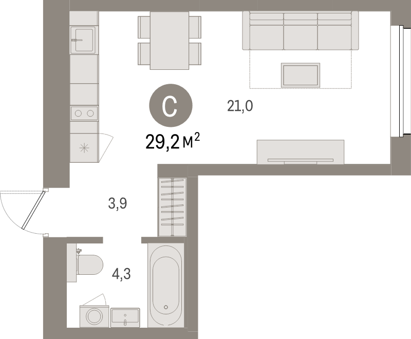 Студия 29,2 м²