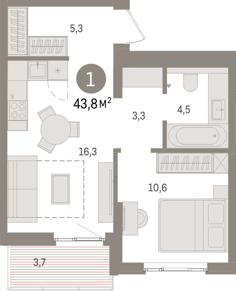 2 ккв (Евро) 43,8 м²