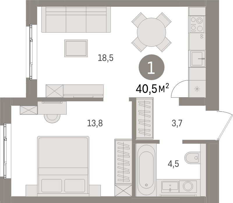 2 ккв (Евро) 40,5 м²