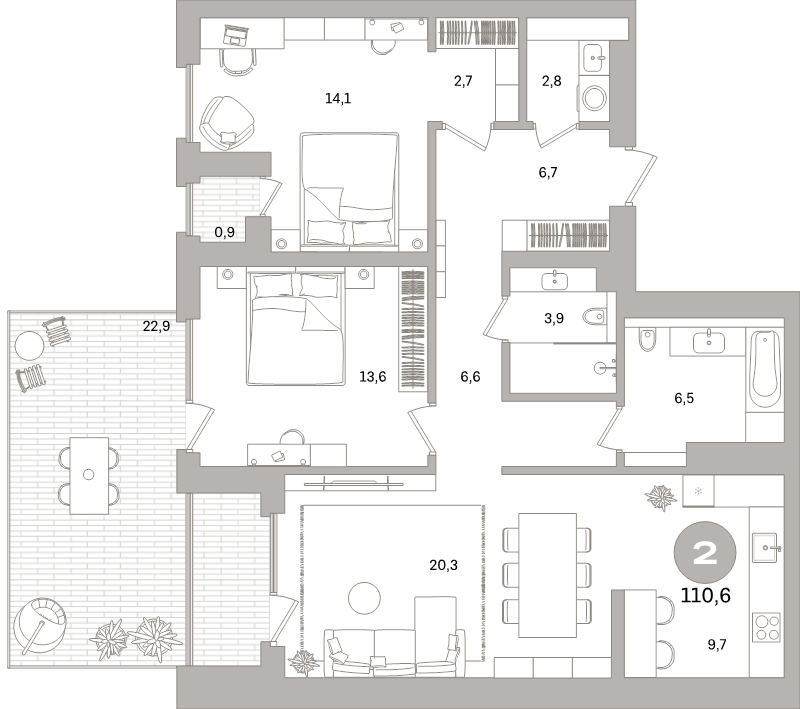 3 ккв (Евро) 110,6 м²