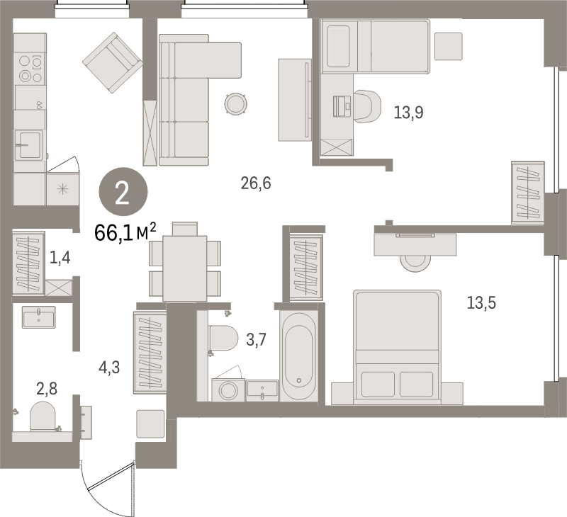 3 ккв (Евро) 66,1 м²