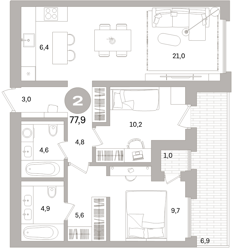 3 ккв (Евро) 77,9 м²