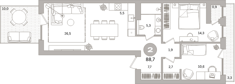 3 ккв (Евро) 88,7 м²