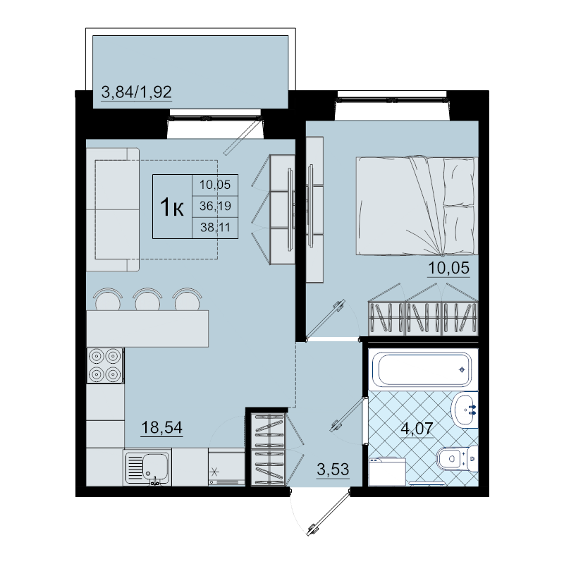 2 ккв (Евро) 38,1 м²