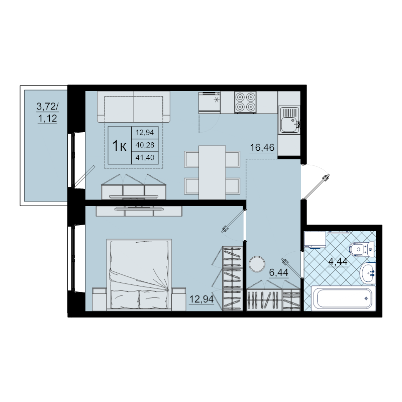 2 ккв (Евро) 41,4 м²