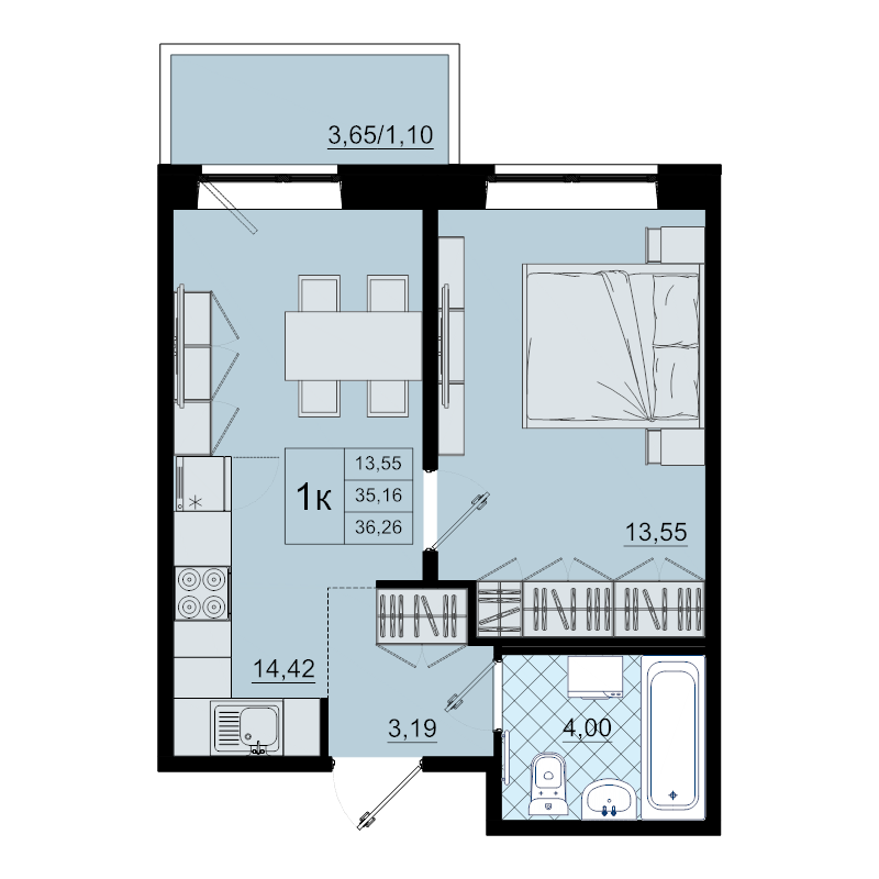 1 ккв 36,3 м²