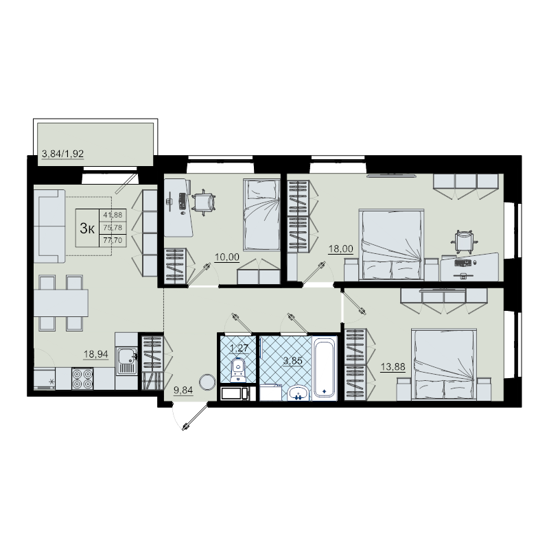 4 ккв (Евро) 77,7 м²