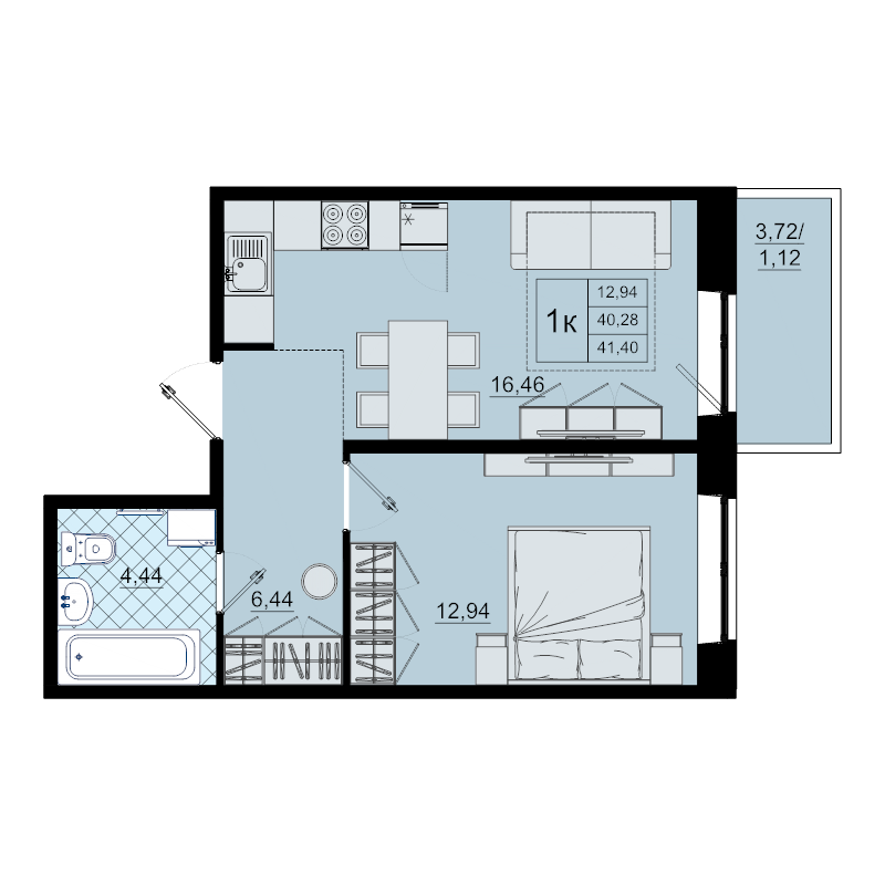 2 ккв (Евро) 41,4 м²