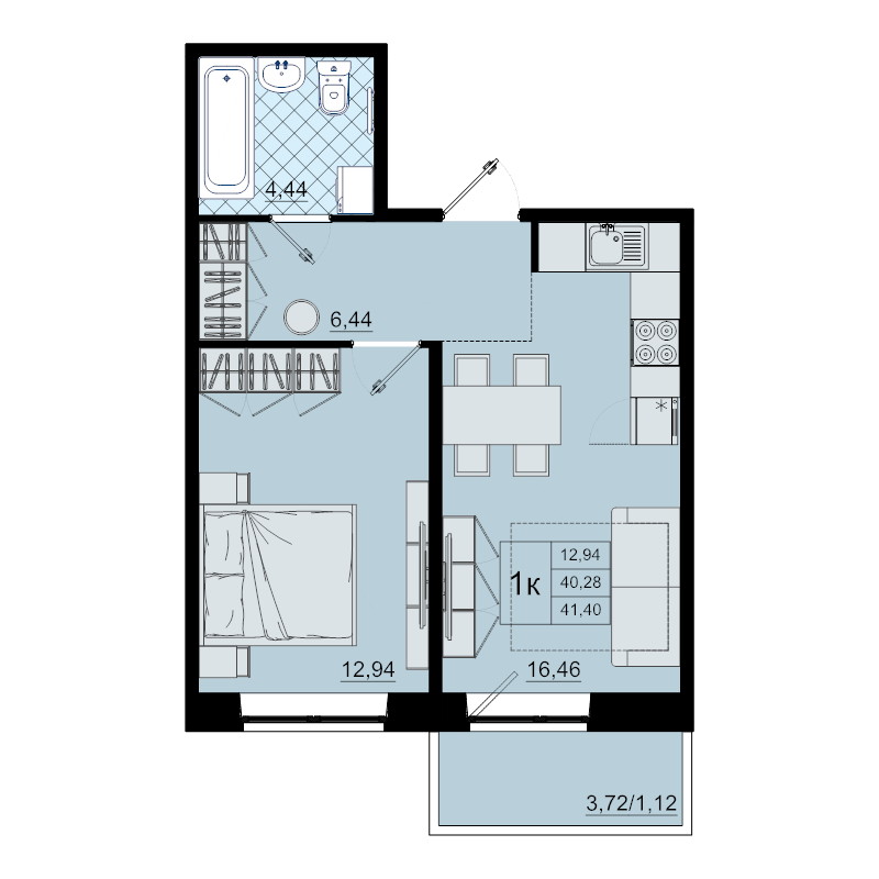 2 ккв (Евро) 41,4 м²