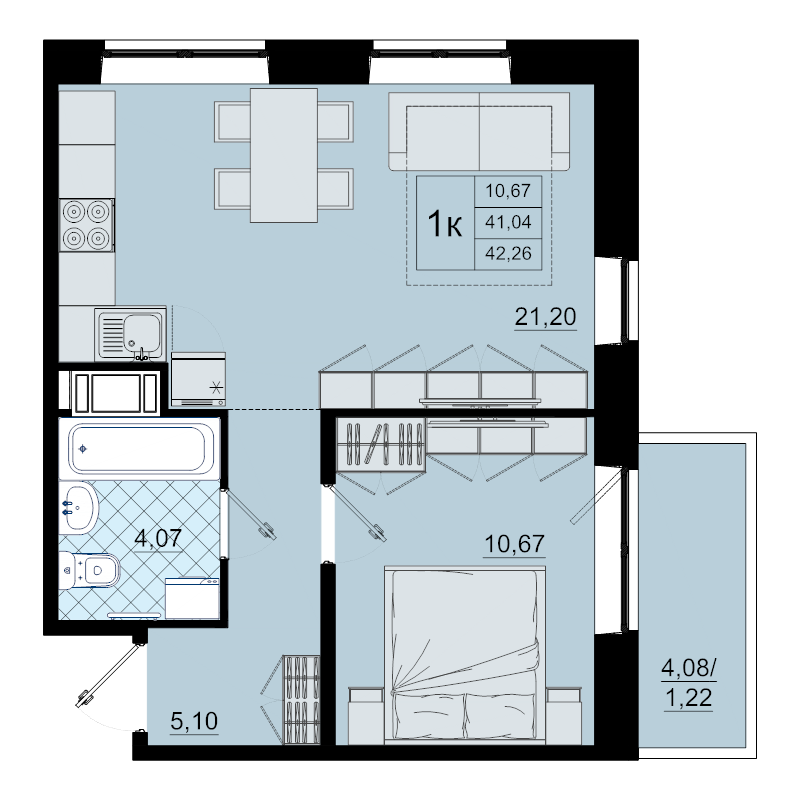 2 ккв (Евро) 42,3 м²