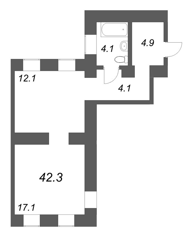 1 ккв 42,3 м²