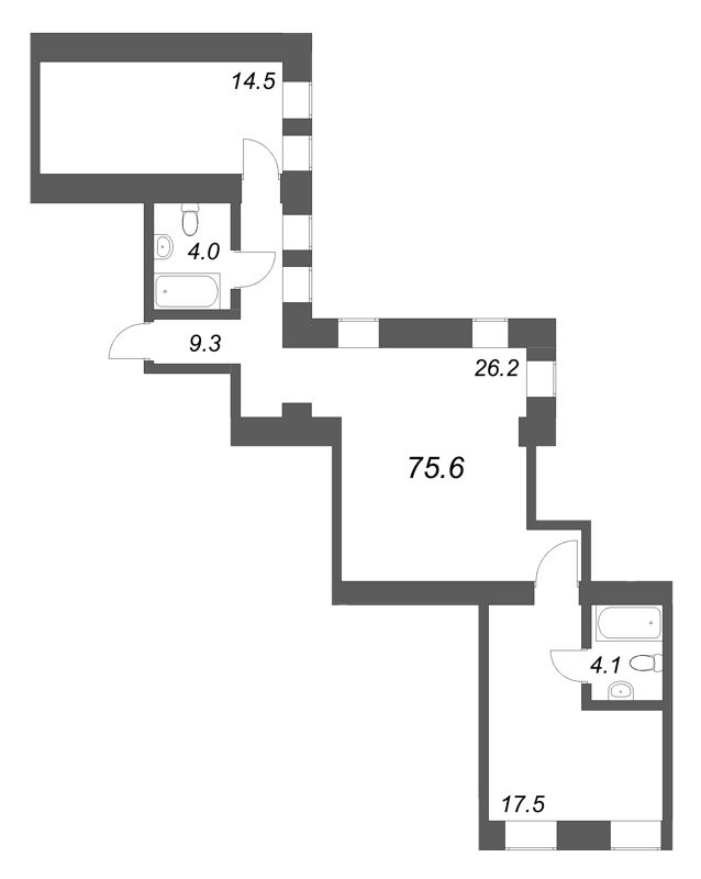 3 ккв (Евро) 75,6 м²