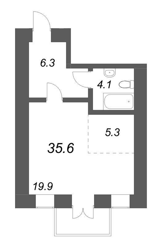 Студия 35,6 м²