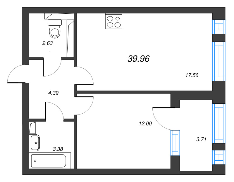 2 ккв (Евро) 41,8 м²