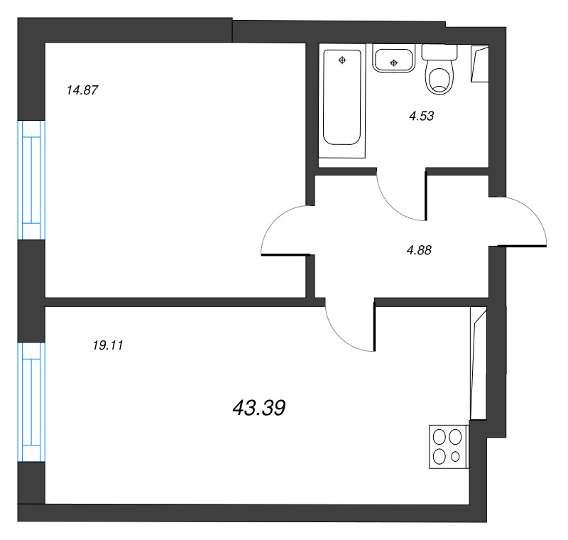 2 ккв (Евро) 43,4 м²