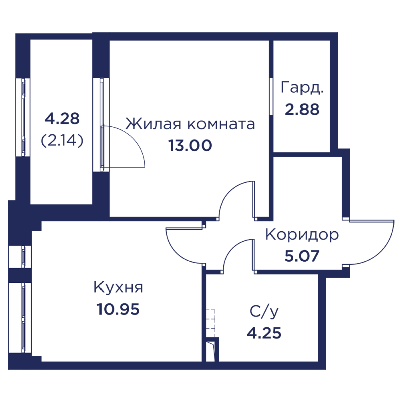 1 ккв 38,3 м²