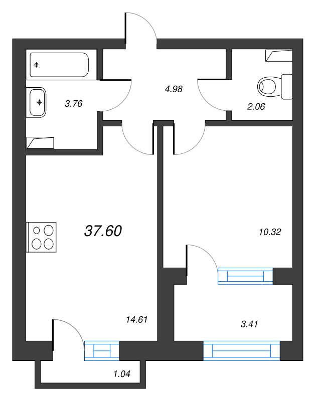 1 ккв 37,6 м²