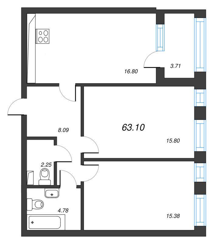3 ккв (Евро) 65 м²