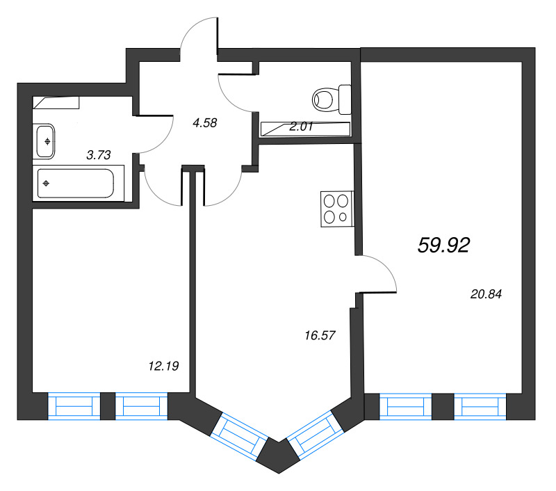 3 ккв (Евро) 59,9 м²