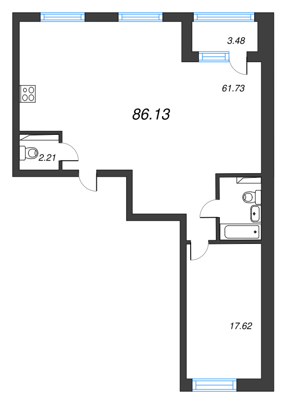2 ккв (Евро) 87,9 м²