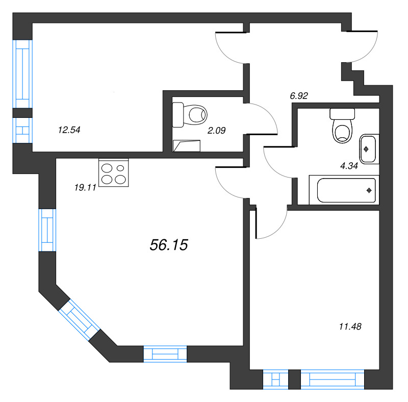 3 ккв (Евро) 56,2 м²