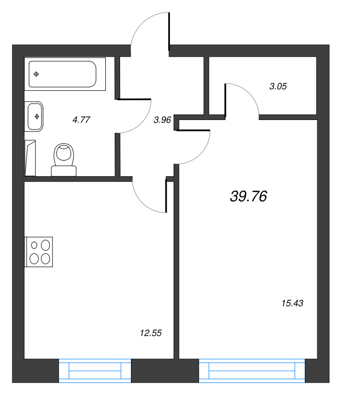 1 ккв 39,8 м²