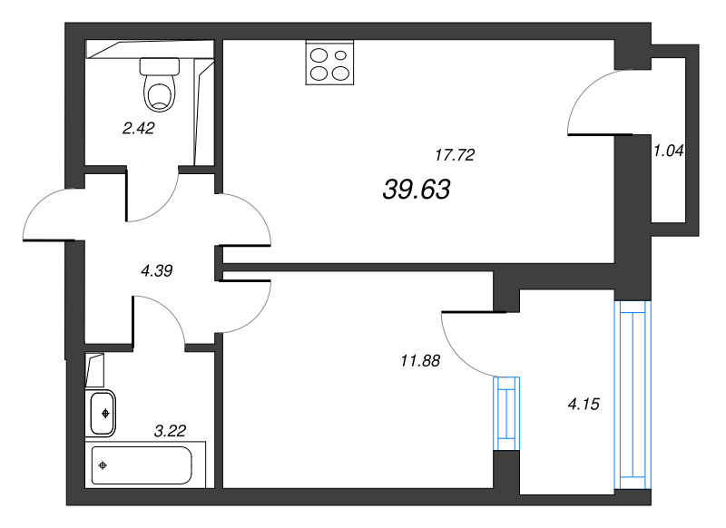2 ккв (Евро) 41,2 м²