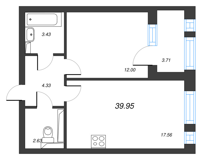 2 ккв (Евро) 41,8 м²