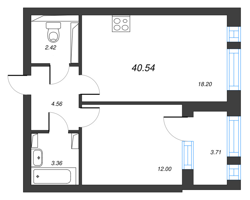 2 ккв (Евро) 42,4 м²
