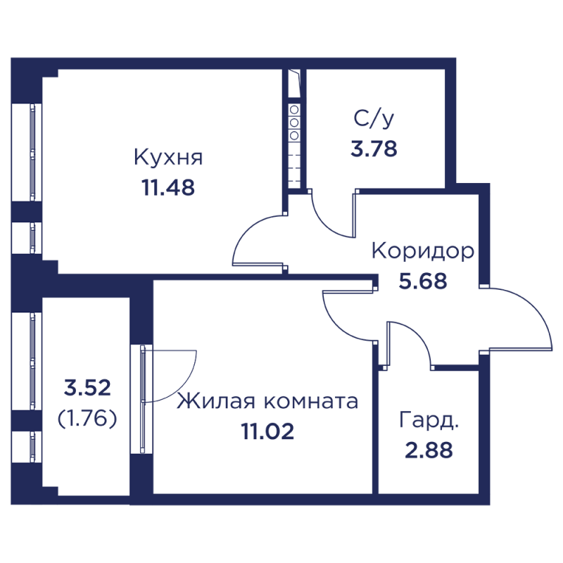 1 ккв 36,6 м²
